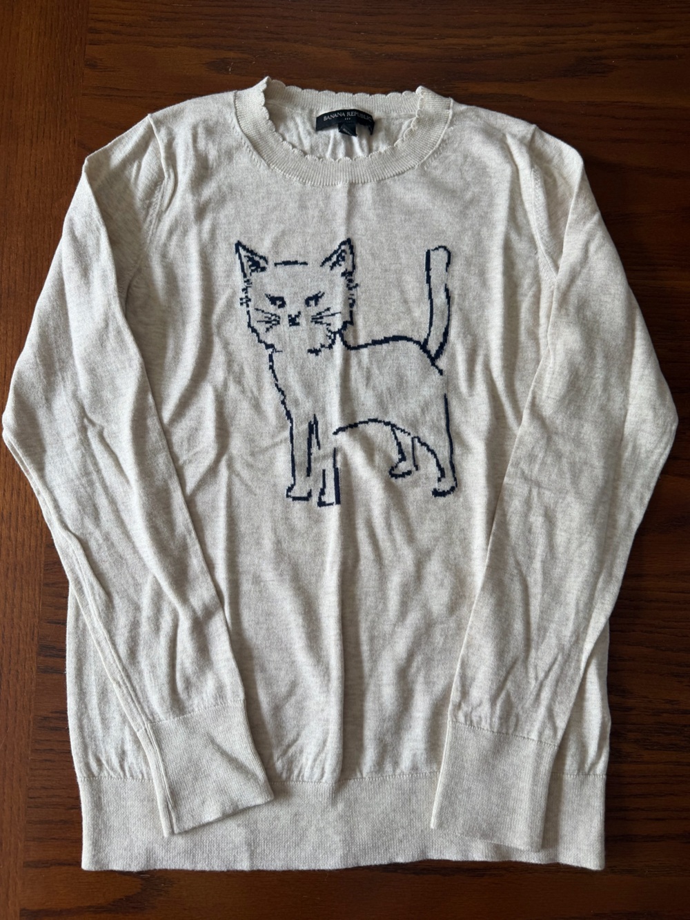 Banana Republic Cream Sweater with Black Cat
